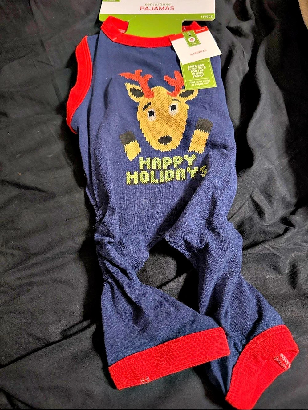 Happy Holidays Reindeer Pet Pajamas Blue & Red Small